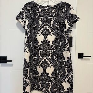 Black Tape Ornate Black and White Mini Dress